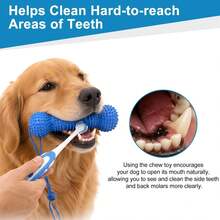 Dog Teething Toy, Rubber Material, 2-In-1 Dental Cleaning Aid, Toy For Teething Puppies, Blue, Dog Dental Care Toy With Adjustable Strap, Suitable For Small And Medium-Sized Dogs. - Blue - View 4