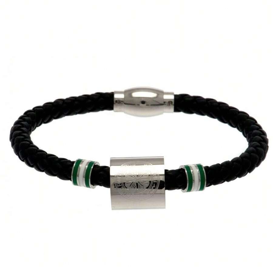 Celtic FC Leather Ring Bracelet - Black/Steel - View 1