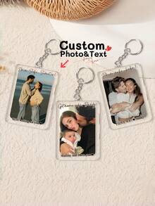 1pc Customizable Photo & Text Keychain, Couples Photo Keychain, Driver's Keychain, Gift For Boyfriend, Husband, Mother's Day, Father's Day, Anniversary, Birthday And Other Special Occasions, Keepsake Keychain - Multicolor - View 3