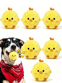 2pcs/ Yellow Chick Pet Interactive Bouncing Sound Toy Ball, (Random Style & Color) Cat & Dog Play Toy, Teething Teeth Cleaning Chewing Sound Ball, Can Make Sound To Attract Dogs, Durable Anti-Bite Material, Slow Bouncing Pet Companion Toy, Battery-Free Training Ball - Multicolor - View 5