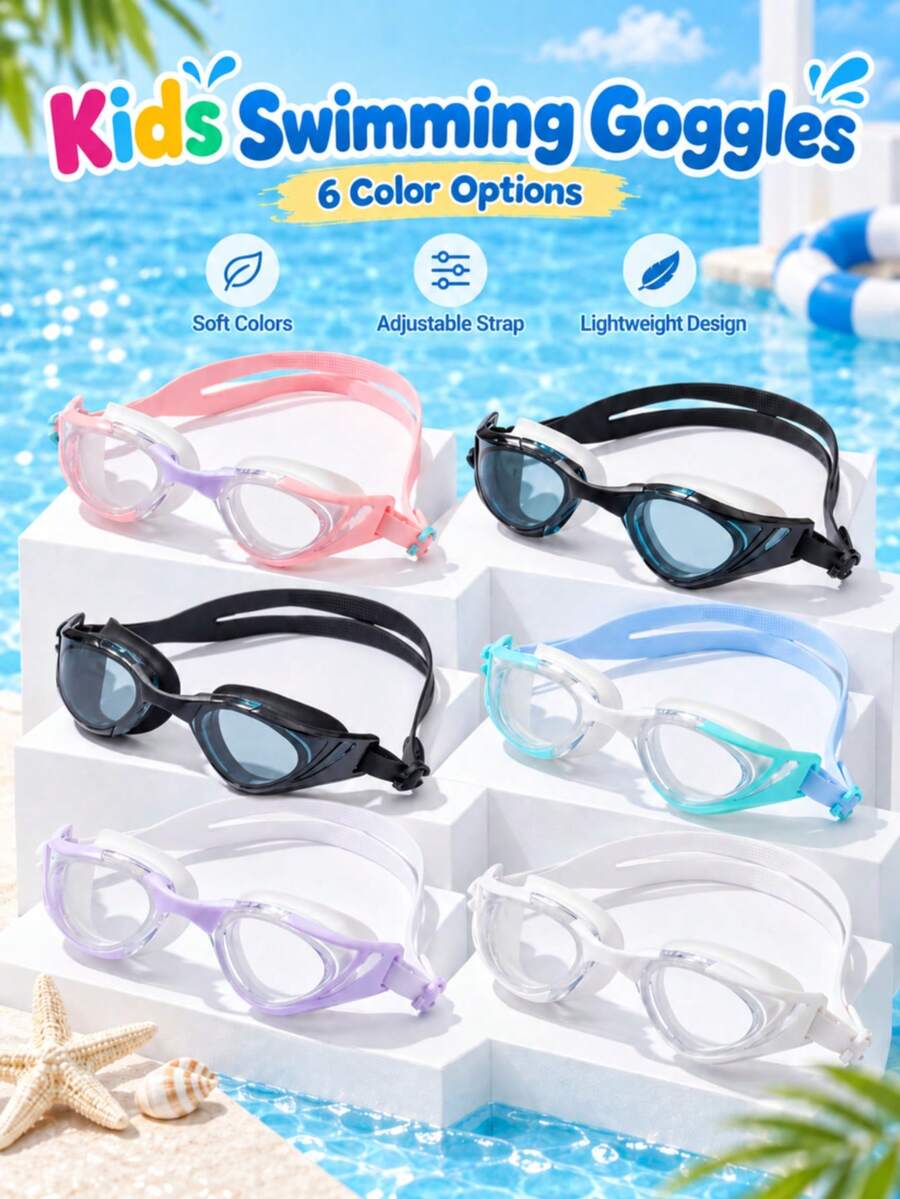 Children's Swimming Goggles Multi-Color Colorblock Design Adjustable Double Strap Clear Lens Lightweight Unisex Kids Pool Training Water Play Swim Glasses Summer Water Sports Accessories - Black and White - View 1