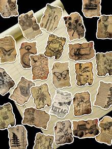50pcs Vintage Manuscript Stickers For Scrapbook, Planner, Notebook, Greeting Card, Envelope, Guitar, Skateboard, Diary, Luggage, Fridge, Window, Wardrobe, Holiday Birthday Gift, Study Reward Sticker Decals - Vintage Manuscript - View 1