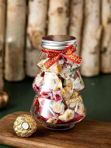 Christmas Tree Transparent Plastic Storage Jar, Holiday Gift Packaging Bottle, Reusable Candy Cookie Nut Juice Beverage Container, Sealed Plastic Storage Canister, Christmas Party Favor - Multicolor - View 2