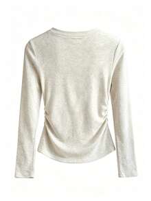Women's Short Long Sleeve T-Shirt, Classic Crew Neck Design, Soft Skin-Friendly Fabric, Slightly Stretchy And Comfortable, Suitable For Daily Layering - Grey - View 7