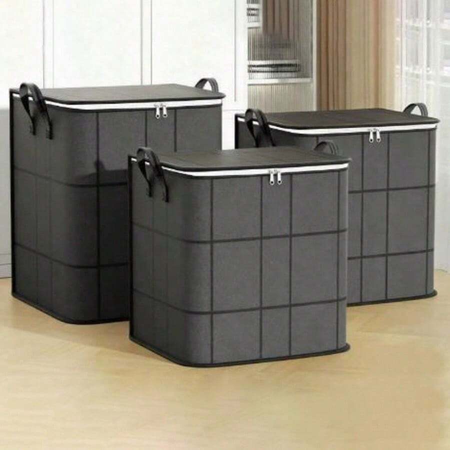 1PC Clothes Storage Bag, Large Capacity Foldable Storage Bag With Zipper, Home Storage Bag, Clothes/Quilt Dustproof Bag, With Reinforced Handle And Zipper, Wardrobe Storage Bag, Suitable For Quilt, Blanket Storage, Wardrobe, Bedding Storage - Black - View 1