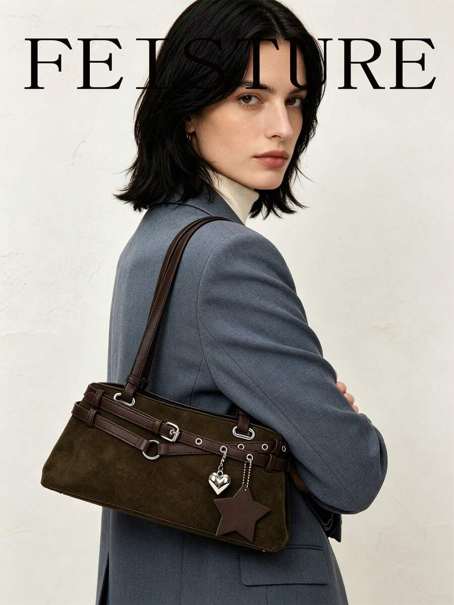 FEISTURE 1件裝時尚女款腋下肩背包，附裝飾肩帶，適合日常出遊、約會、通勤