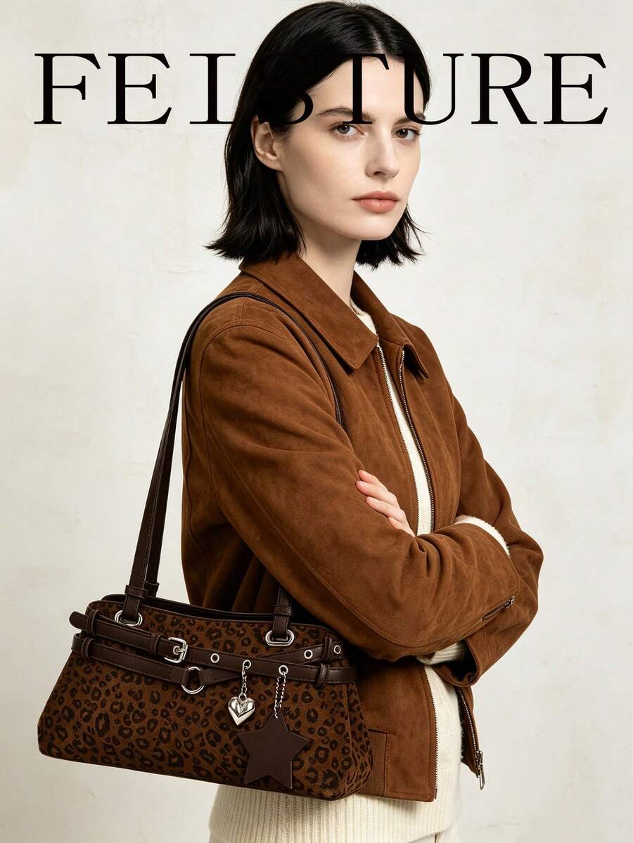 FEISTURE 1件裝時尚女款腋下肩背包，附裝飾肩帶，適合日常外出、約會、通勤