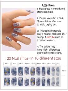 Autumn/Winter Christmas Semi-Cured Gel Nail Stickers, Blue-Grey Gradient Snowflake & Christmas Tree Pattern Press-On Nails, 20pcs Set With Nail Lamp, Nail File & Tool Kit - Multicolor - View 9
