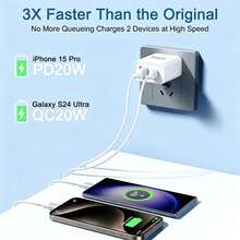 1 buah/2 buah/3 buah Kepala Pengisi Daya USB-C Ganda Portabel 55W, Blok Pengisian Cepat USB-C 4 Port, Adaptor Daya QC+PD, Kompatibel dengan iPhone 17 16 15 14 13 12 11 Plus Pro Max, Tablet, dan Berbagai Perangkat - Steker Tipe AS A (110-127V) - View 3