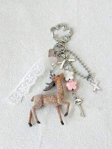 Personalized Deer Letter Keychain, Letter Beaded Bag Charm, Bag Decoration, Backpack Pendant, Suitable For Back To School Season, Lace Cute Deer Bag Charm, Non-Plush Doll - Multicolor - View 22