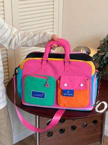 [Travel Duffel Bag] Large Capacity Expandable Stylish Color Block Travel Duffel Bag - Adjustable Shoulder Strap - Women's Weekend Overnight Tote Bag - Perfect For Short Trips, Gym, Outdoor Activities & Everyday Use - Multicolor - View 9