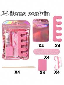 Bộ 6 món dụng cụ làm móng, bộ làm nail nghệ thuật di động gồm dũa móng, miếng đệm mút, kẹp tách ngón chân, bàn chải làm sạch móng, que đẩy da gỗ, dụng cụ chăm sóc móng chuyên nghiệp cho làm nail DIY, dùng tại nhà và du lịch - Hồng - Xem 9