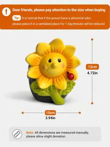 Cute Sunflower Face Planter Pot With Ladybug, Decorative Succulent Plant Pot, Smiling Flower Plant Container For Indoor Home Garden, Desktop, Window Sill & Shelf Decor - A - View 9