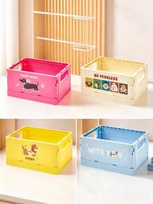 1pc Dopamine Rectangular Storage Basket, Side Handle Detail, Foldable And Stackable Design, Multi-Functional Desktop Storage Bin, Storage Cabinet, Women's Office Desk Decor, Home Decor And Accessories, Room Decor, Suitable For Study, Bedroom And Dorm - Multicolor - View 6