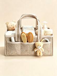 1pc Felt Diaper Bag, Large Capacity Baby Storage Bag, Portable Handbag, Mommy Bag - Multicolor - View 1