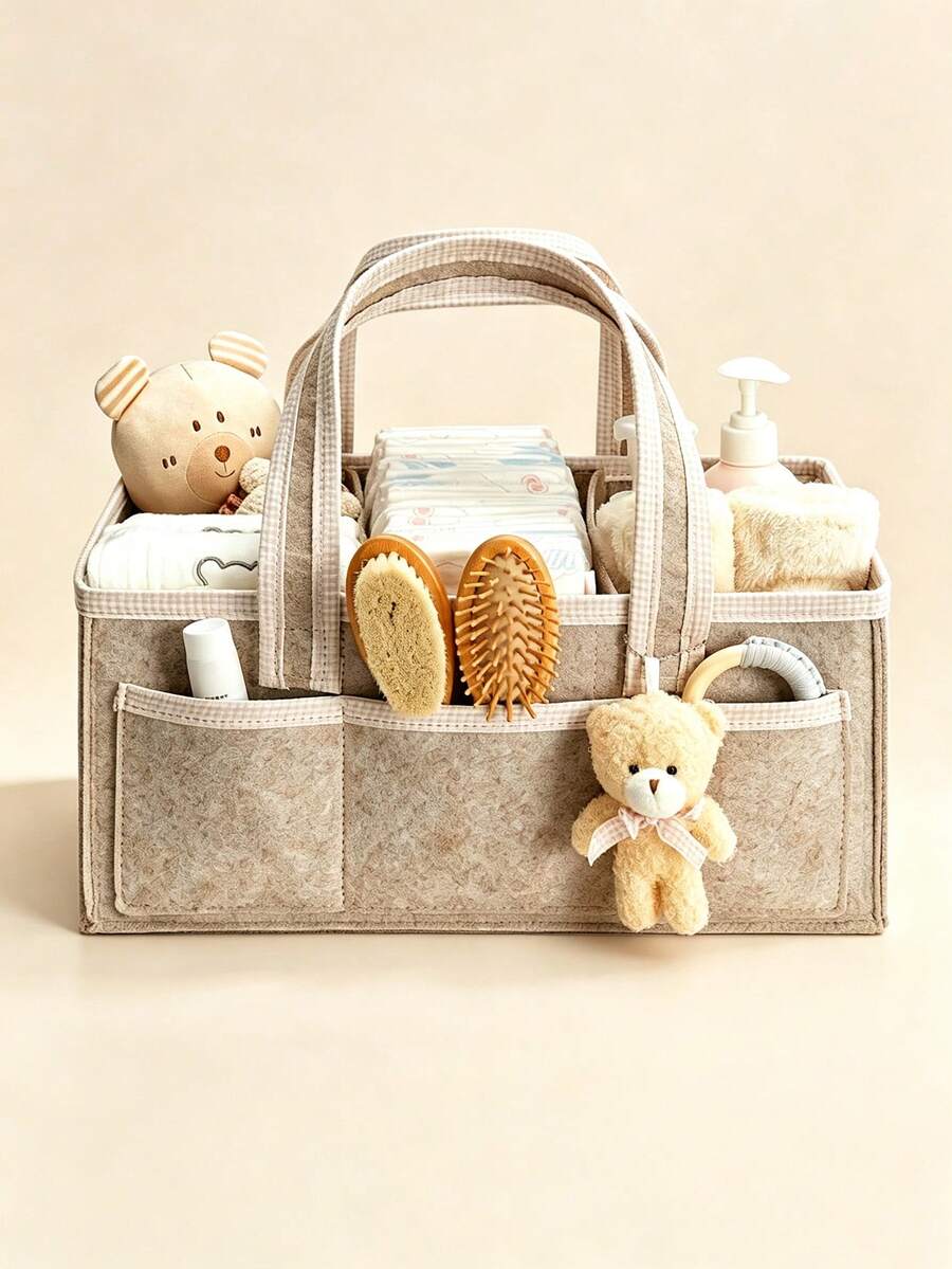 1pc Felt Diaper Bag, Large Capacity Baby Storage Bag, Portable Handbag, Mommy Bag - Multicolor - View 1