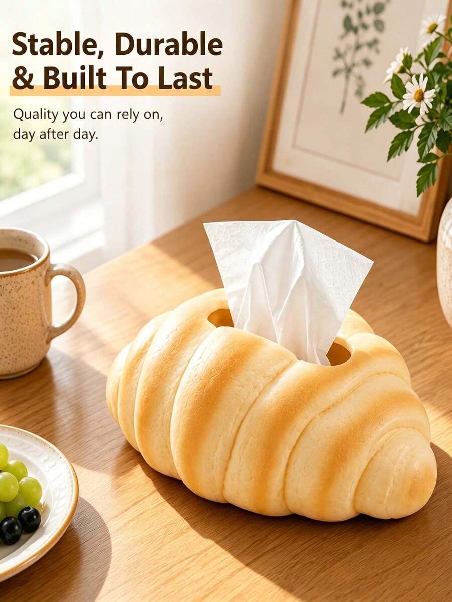 Realistic Bread-Shaped Tissue Box, Fun Pretzel/Toast Design, Fits 10.92 X 7.87cm Tissue Size, Desktop Tissue Storage Box, Perfect For Living Room, Bedroom, Kitchen, Office, Cafe And Bakery, Creative Food-Themed Home Decor Accent - Multicolor - View 1