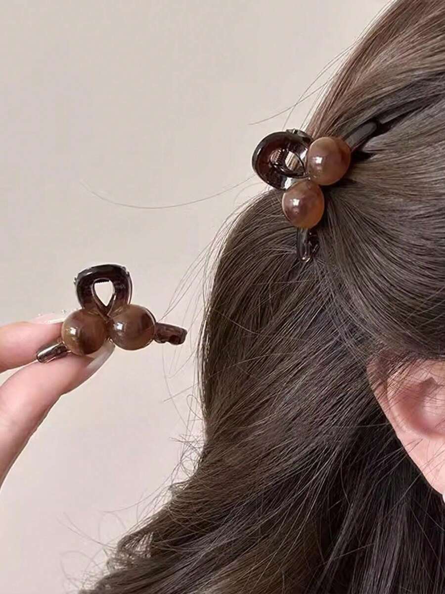 2pcs/1pc Tortoise Shell Beaded Mini Hair Clips, Small Non-Slip Hair Claw, Elegant Women's Hair Accessories, Suitable For Daily, Commute, Casual, Date, Travel - Multicolor - View 1