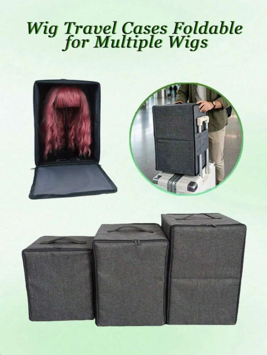 Storage Box, Suitable For Wigs, Hair Extensions, Hair Pieces, Portable Wig Travel Storage Bag, Foldable Handheld Wig Bag, With Adjustable Steel Wig Display Stand, Travel Wig Packaging Box, Halloween - View 1