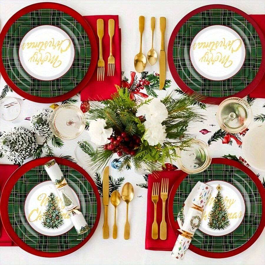 Christmas Disposable Tableware Set,Perfect Decorations For Christmas Party, Picnic, Camping, Gathering And Events - A - View 1