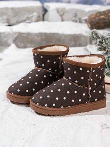 1 Pair Kids Snow Boots, Polka Dot Fashion Winter Thermal Lined Warm Slip-On Easy On & Off - Brown - View 6