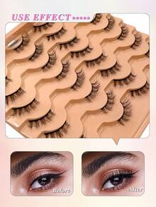 ENCHUW Half Eye Lashes Natural Look Wispy Cat Eye False Eyelashes,Fluffy Soft Eye End Elongated Lashes - Black - View 4