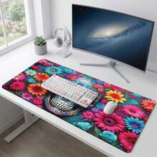 Colorful Petals And Skull Pattern Gaming Mouse Pad, Non-Slip Rubber Desk Mat, Smooth Sliding Surface, Suitable For Computer Laptop Office Home, Bold Abstract Art Decor, Back To School Supplies - A - View 6