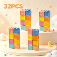Soft Rubber Embossed Building Blocks, Flexible Touch, Printed With Letters And Fruit & Vegetable Patterns, Rich Colors. Home Stacking And Assembly, Cognitive Shapes And Numbers, Suitable For Halloween, Christmas, Thanksgiving And Back To School Gifts - Multicolor - View 10