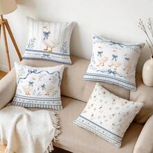 4pcs/1pc French Blue & White Goose Pattern Pillow Covers Without Inserts, Single-Sided Printed Cushion Cases, Suitable For Living Room Bedroom Home Decor, All Season Use - Multicolor - View 10