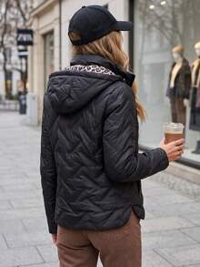 Women's Quilted Hooded Jacket With Detachable Hood, Zip Front And Side Pockets - Black - View 3