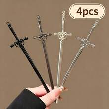 Punk Style Cross Long Sword Hair Stick, Vintage Hair Fork, Personalized Long Hair Pin, Decorative Hair Accessory - Silver + Gold + Gunmetal + Black - View 7