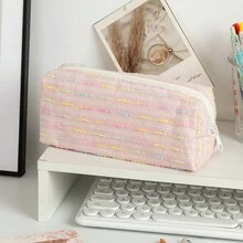 1pc Creative Colorful Line Pattern Pencil Case, Large Capacity Student Pencil Bag, Ins Style High Aesthetic Storage Bag, Yarn Desktop Organizer Pouch - Multicolor - View 11