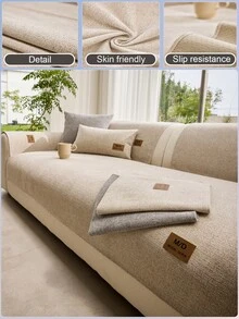 1pc Fashion Minimalist All-Season Sofa Cushion, Anti-Slip Luxury Sofa Pad, Suitable For Home, Bedroom, Living Room, Study, Office, Graduation Ceremony And Other Occasions, Pet Scratch-Resistant Protection Pad, Halloween, Christmas, Autumn, Winter - Beige - View 1