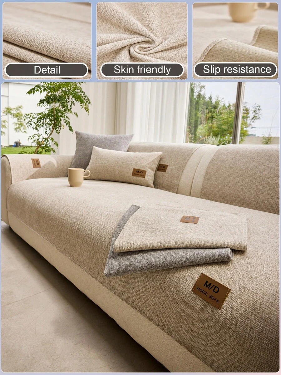 1pc Fashion Minimalist All-Season Sofa Cushion, Anti-Slip Luxury Sofa Pad, Suitable For Home, Bedroom, Living Room, Study, Office, Graduation Ceremony And Other Occasions, Pet Scratch-Resistant Protection Pad, Halloween, Christmas, Autumn, Winter - Beige - View 1