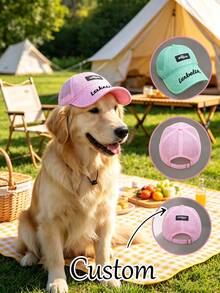 Customizable Name Or Text, Customizable Pet Hat, Breathable Golden Retriever Hat Without Ears On Edge, Sun Protection Pet Hat, New Style, Ear-Exposed Design To Prevent Falling Off, Adjustable, Pet Sun Hat, Dog Hat, Pet Clothing Accessory, Pet Supplies - Multicolor - View 1