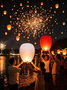 20/10/5/3/1pc White Ellipse Floating Wish Lanterns, Multi Pack Festival Decor Handmade Thick Paper Sky Lanterns - Color - View 2