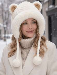 1pc Bear Ear Plush Ear Muffs Hat, Soft Aesthetic Street Style, Cute Practical Warm Bear Ear Hat, Suitable For Daily Commute In Cold Weather, Soft Warm And Secure, Winter Styling Item - Multicolor - View 1