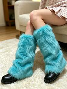 Fuzzy Faux Fur Leg Warmers, Y2K Fluffy Knee High Leg Covers, Soft Plush Long Boot Socks For Halloween Cosplay Winter Party Outfit, 7Colors Available - Multicolor - View 13
