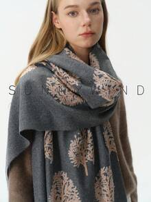 1pc Women's Embroidered Tree Of Life Plant Element Versatile Casual Elegant Scarf For Autumn/Winter Daily Wear - Dark Grey - View 2