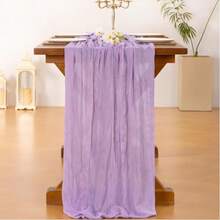 1PC Cheesecloth Table Runner, Bohemian Gauze Cheesecloth Tablecloth, Rustic Transparent Table Runner, Suitable For Wedding, Bridal Shower, Birthday Or Holiday Party Cake Table Decoration, Romantic Banquet Table Decor - Violet Purple - View 6