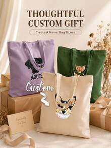 Personalized Pet Photo And Name Tote Bag, Large Capacity Shoulder Bag, Customizable Foldable Personalized Tote Bag Featured With Name Logo Text, Available In Various Colors,Solid Color Large Capacity Shoulder Bag,Suitable For Work, Travel And School,Suitable For Holidays.Ideal Gift For Birthday, Anniversary And Valentine's Day. - Multicolor - View 6