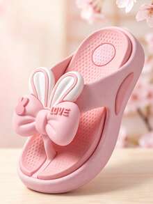 1 Pair Pink Bow Rabbit Ear Flip Flops EVA Lightweight Thick Sole Kids Thong Sandals Summer Bathroom Home Beach Princess Style Children Slippers - Pink - View 5