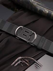1pc Top Grain Leather B Plaid Automatic Buckle Belt For Men, Versatile Korean Style Business Waist Strap For Adults - Multicolor - View 7