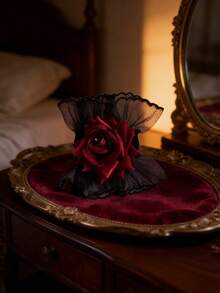 ExquisiteGothic Black Lace Ruffle Rose Cuff, Vintage Wrist Accessory, Ideal Christmas Gift For Women's Makeup And Party - Multicolor - View 2
