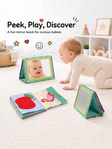 Newborn Visual Stimulation Mirror Cloth Book, Triangular Stand Design, Stable Placement, Soft Mirror Guides Baby Self-Discovery, Multiple Series Theme Patterns Available, High Contrast Patterns Exercise Visual Tracking, Washable Fabric, Soft Without Hard Edges, Early Sensory Education Toy Cloth Book For Infants, Christmas Halloween Gift - Colorful - View 4