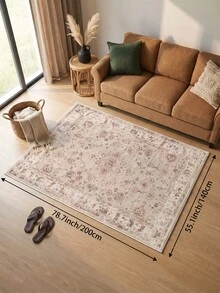 1pc Apricot Persian Pattern Large Living Room Rug, Vintage Distressed Style, Easy Care, Non-Slip Bottom, Suitable For Living Room, Bedroom, Kitchen, Dining Room, Entryway, Office And Other Home Decor - Apricot - View 13