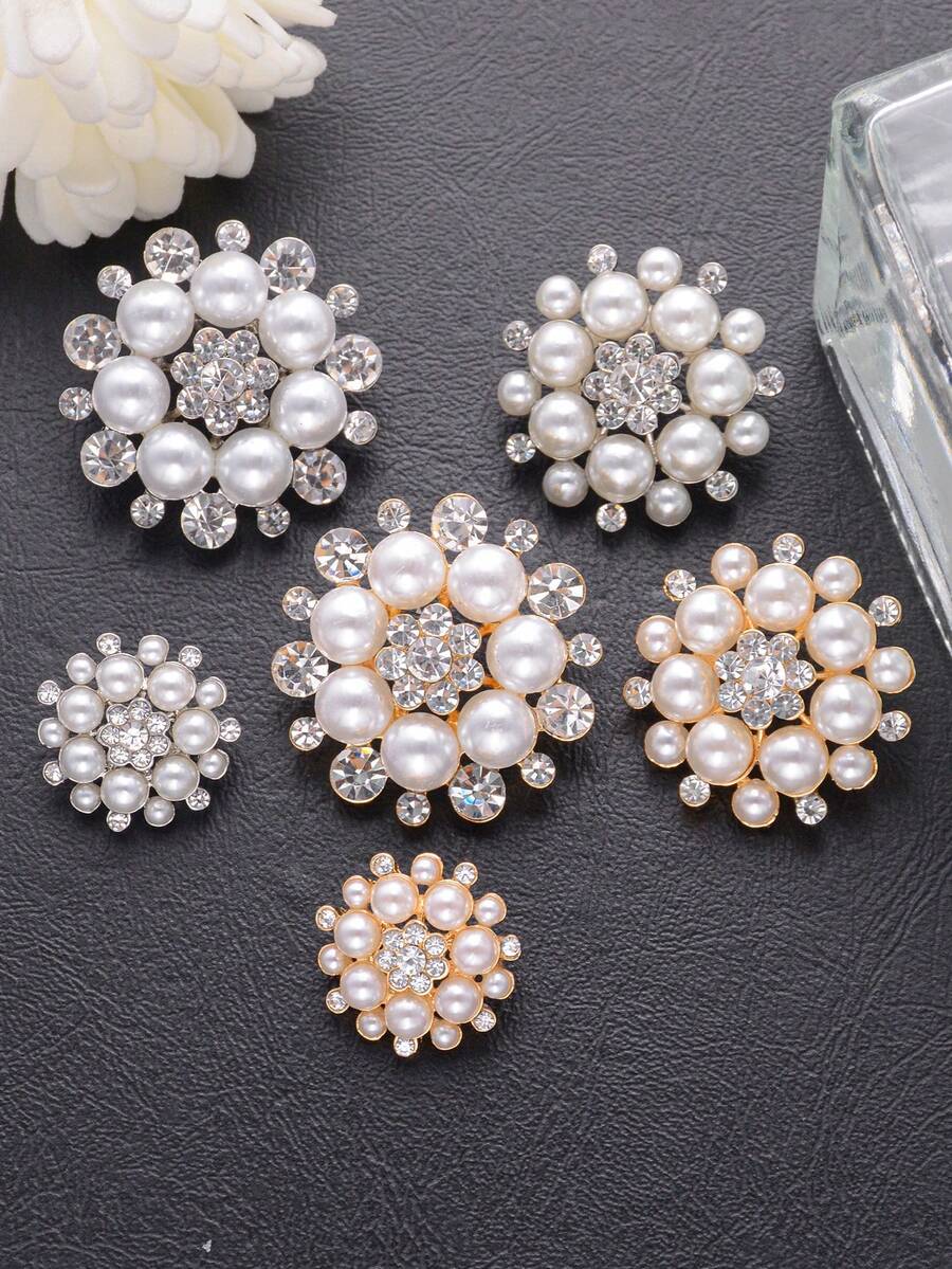 4pcs/Pack Flower-Shaped Rhinestone & Pearl High-End Metal Buttons For Wedding Decor, Clothing, Jewelry Making, DIY Shoes, Hats, Bags, Handmade Sewing Accessories