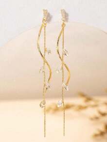 2 Pieces Elegant Long Leaf Tassel Earrings For Women, Ins-Style Twisted Long Drop Earrings, Suitable For Daily Wear - Gold - View 2