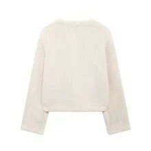 Women's Fleece Jacket, Casual Faux Sherpa, Metal Button, Round Neck, Thick, Warm Outerwear For Autumn/Winter - Beige - View 11