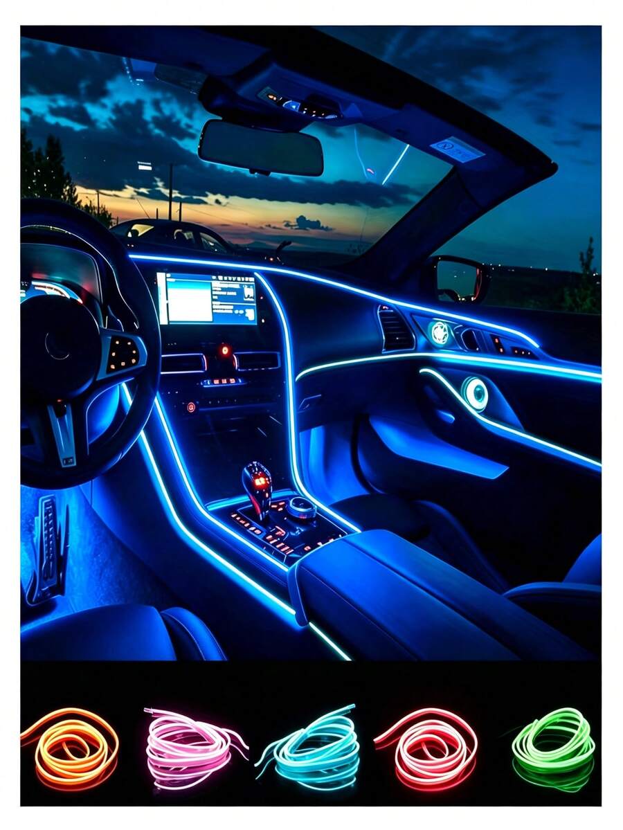 1M/3M/5M Multi-Color Car Interior Atmosphere LED Light Strip, Flexible COB Circuit With USB Interface And Button Switch, Battery-Free Universal Decorative Light - COB Button - View 1